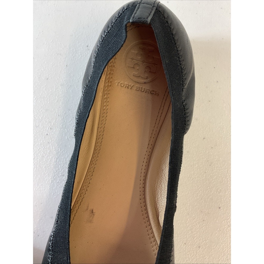 Tory Burch Sedgewick Leather Ballet Flats Gold Medallion Black Size 10 - Picture 12 of 13